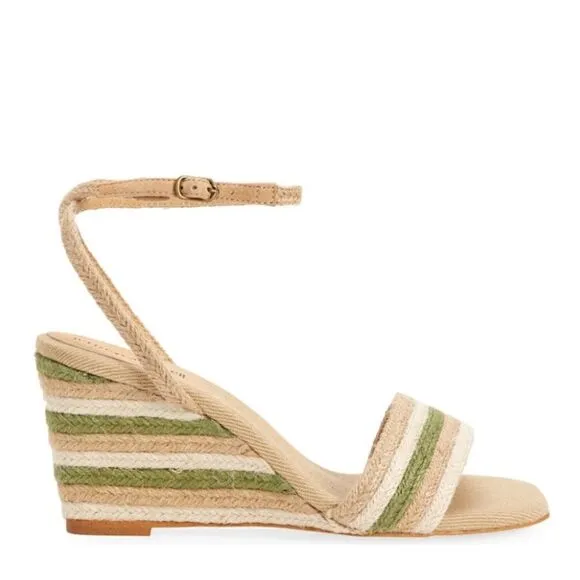 Jeffery Campbell Women's Sailboat Wedge Jute Sandals, Tan/Green, Size 9, NWT