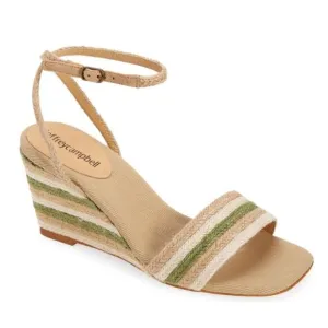 Jeffery Campbell Women's Sailboat Wedge Jute Sandals, Tan/Green, Size 9, NWT