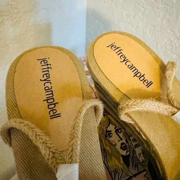 Jeffery Campbell Women's Sailboat Wedge Jute Sandals, Tan/Green, Size 9, NWT