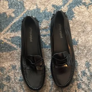 Jeffrey Campbell Black Loafers studded heel square toe size 7