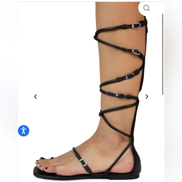 Jeffrey Campbell Black Minimal mid-calf Gladia Gladiator Sandals, Size 8