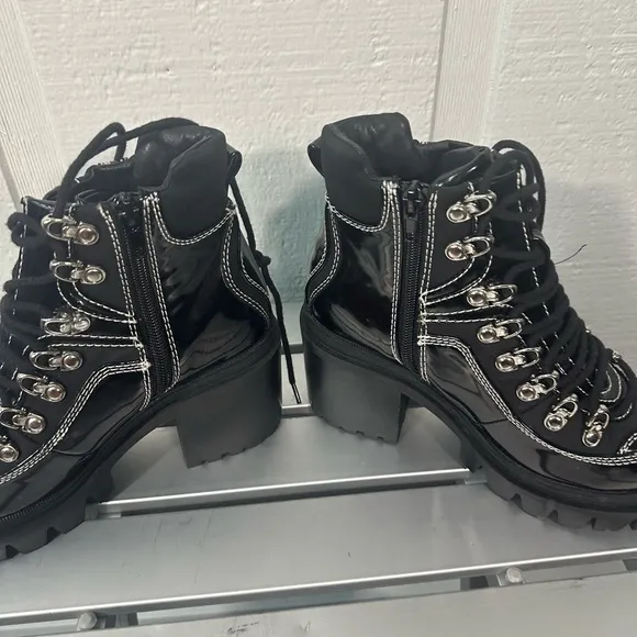 Jeffrey Campbell Black  Road Rage Lace-up Heeled Boots Womens Size 6.5 N…
