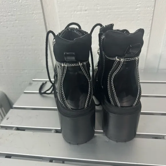 Jeffrey Campbell Black  Road Rage Lace-up Heeled Boots Womens Size 6.5 N…