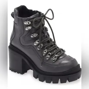 Jeffrey Campbell Black  Road Rage Lace-up Heeled Boots Womens Size 6.5 N…