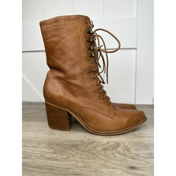 Jeffrey Campbell Boothe Western Lace Up Boots Womens Size 9 Brown Camel