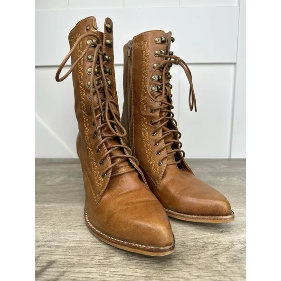 Jeffrey Campbell Boothe Western Lace Up Boots Womens Size 9 Brown Camel