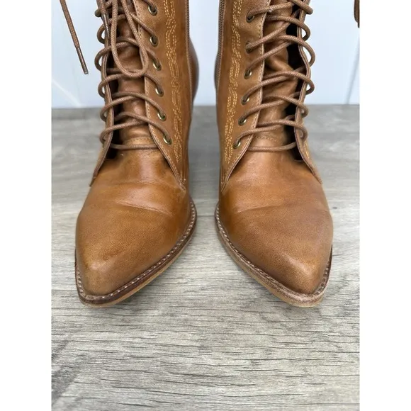 Jeffrey Campbell Boothe Western Lace Up Boots Womens Size 9 Brown Camel