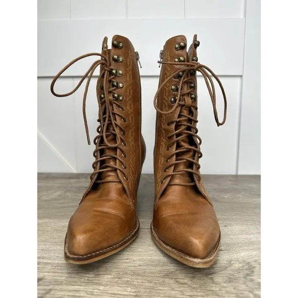 Jeffrey Campbell Boothe Western Lace Up Boots Womens Size 9 Brown Camel