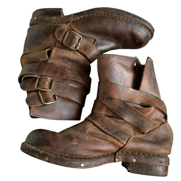 JEFFREY CAMPBELL Brown Leather Strappy Brit Moto Riding Boots Women's Size 9