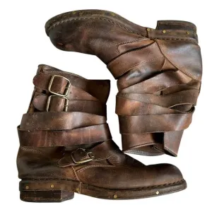 JEFFREY CAMPBELL Brown Leather Strappy Brit Moto Riding Boots Women's Size 9