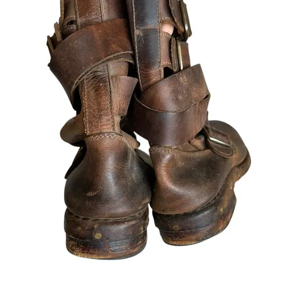 JEFFREY CAMPBELL Brown Leather Strappy Brit Moto Riding Boots Women's Size 9