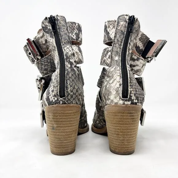 [Jeffrey Campbell] Caceres Brown Gray Snakeskin Buckle Strap Leather Boots Sz 8