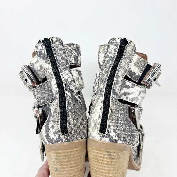[Jeffrey Campbell] Caceres Brown Gray Snakeskin Buckle Strap Leather Boots Sz 8