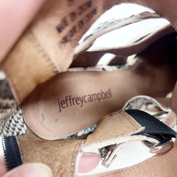 [Jeffrey Campbell] Caceres Brown Gray Snakeskin Buckle Strap Leather Boots Sz 8
