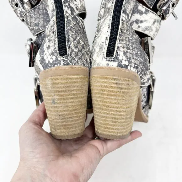 [Jeffrey Campbell] Caceres Brown Gray Snakeskin Buckle Strap Leather Boots Sz 8