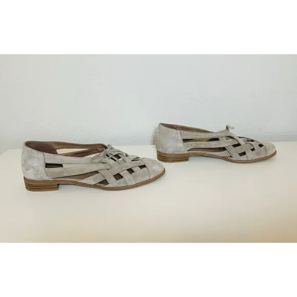 Jeffrey Campbell Canela Taupe Suede Strappy Low Stacked Heel Flats Women's 9.5