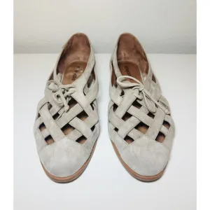 Jeffrey Campbell Canela Taupe Suede Strappy Low Stacked Heel Flats Women's 9.5