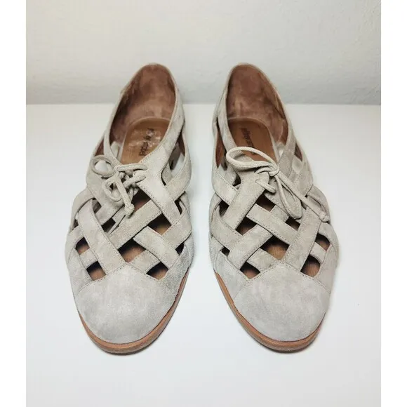 Jeffrey Campbell Canela Taupe Suede Strappy Low Stacked Heel Flats Women's 9.5