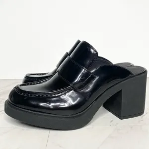 Jeffrey Campbell Kerri Black Patent Leather Heeled Loafer Mule 9 1/2