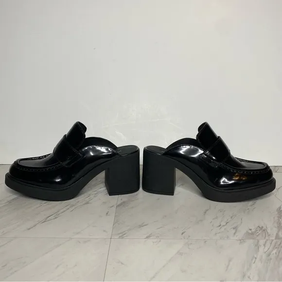 Jeffrey Campbell Kerri Black Patent Leather Heeled Loafer Mule 9 1/2