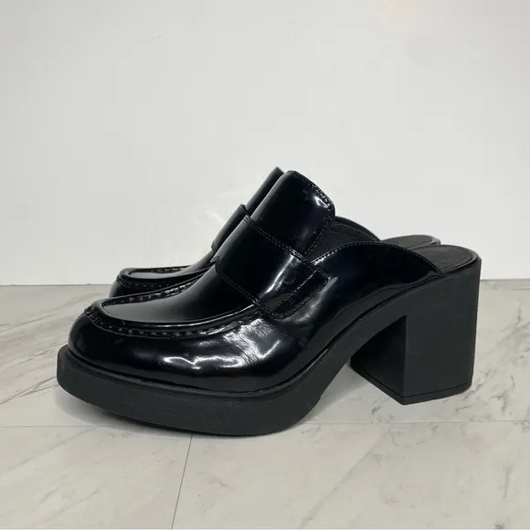 Jeffrey Campbell Kerri Black Patent Leather Heeled Loafer Mule 9 1/2