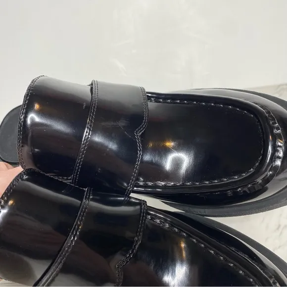 Jeffrey Campbell Kerri Black Patent Leather Heeled Loafer Mule 9 1/2