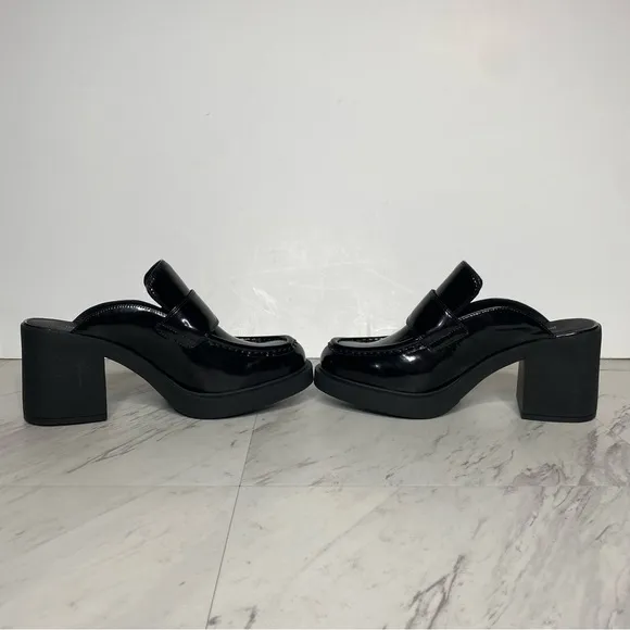Jeffrey Campbell Kerri Black Patent Leather Heeled Loafer Mule 9 1/2