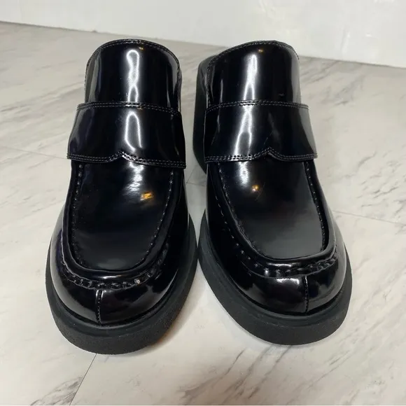 Jeffrey Campbell Kerri Black Patent Leather Heeled Loafer Mule 9 1/2