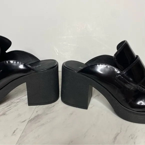 Jeffrey Campbell Kerri Black Patent Leather Heeled Loafer Mule 9 1/2
