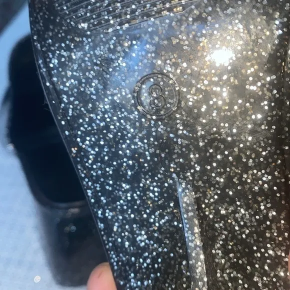 Jeffrey Campbell Petra Jelly Vinyl Black Glitter Open Toe Block Heel Sandals