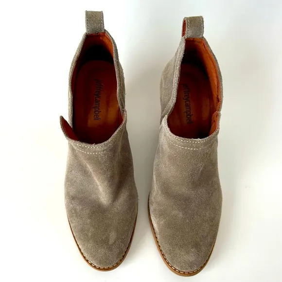 Jeffrey Campbell Rosalee Booties Block Heel Ankle Boots Gray Taupe Suede Size 7