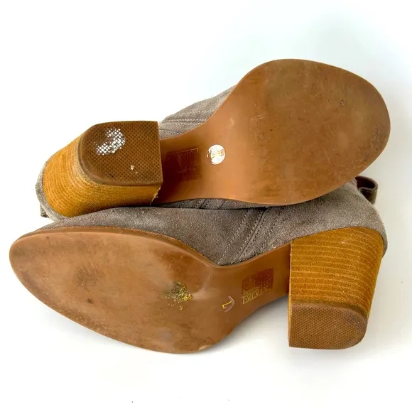 Jeffrey Campbell Rosalee Booties Block Heel Ankle Boots Gray Taupe Suede Size 7