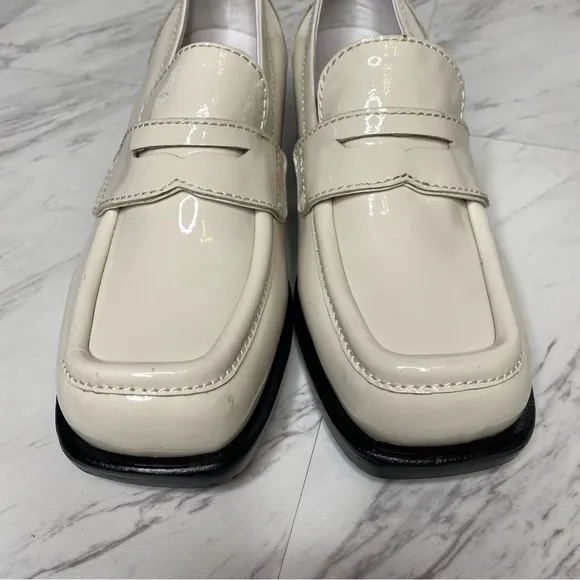 Jeffrey Campbell Sorbonne Ivory Patent Leather Heeled Penny Loafer 6