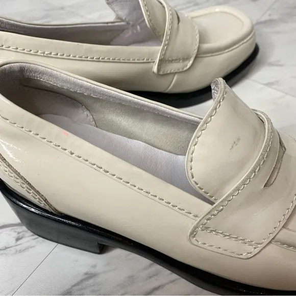 Jeffrey Campbell Sorbonne Ivory Patent Leather Heeled Penny Loafer 6