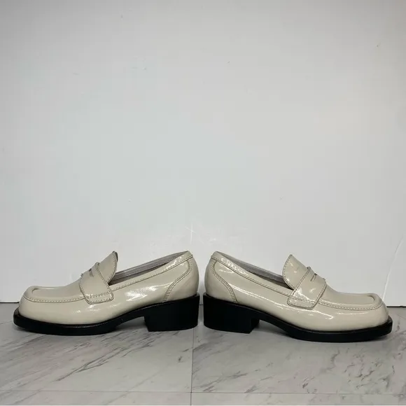 Jeffrey Campbell Sorbonne Ivory Patent Leather Heeled Penny Loafer 6