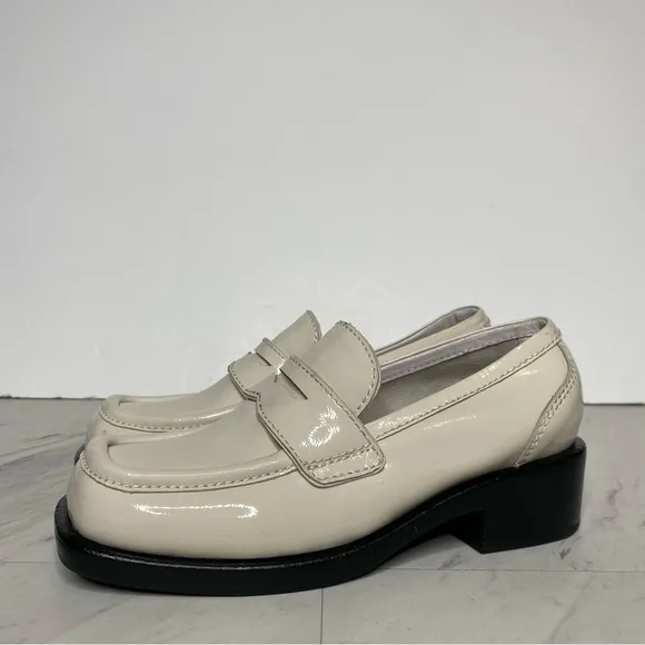 Jeffrey Campbell Sorbonne Ivory Patent Leather Heeled Penny Loafer 6