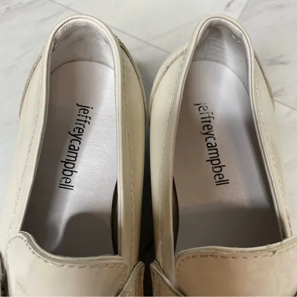 Jeffrey Campbell Sorbonne Ivory Patent Leather Heeled Penny Loafer 6