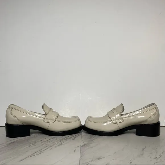 Jeffrey Campbell Sorbonne Ivory Patent Leather Heeled Penny Loafer 6