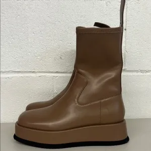 Jeffrey Campbell sz6 tan boots synth platform boot chunky taupe as is