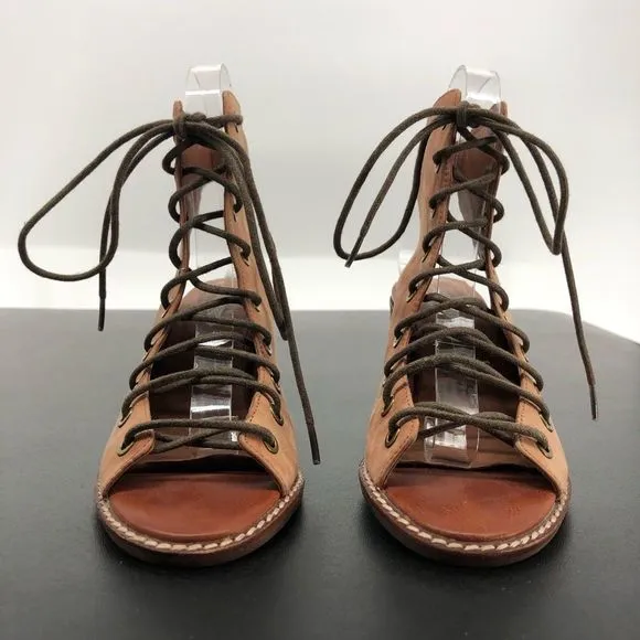 Jeffrey Campbell x Free People Minimal Taupe Lace Up Peep Toe Heeled Sandals