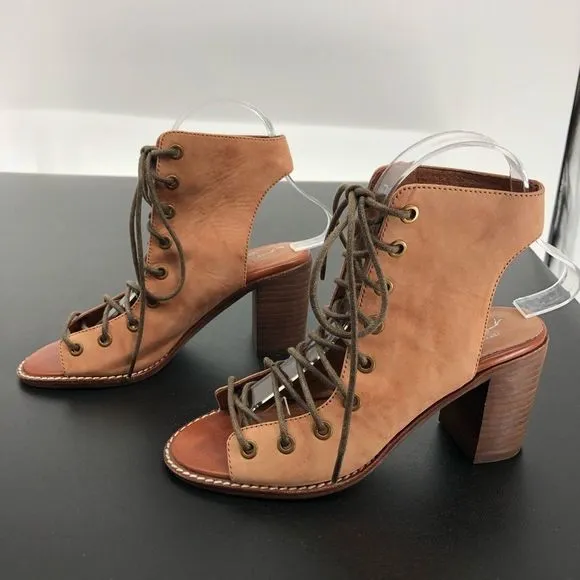 Jeffrey Campbell x Free People Minimal Taupe Lace Up Peep Toe Heeled Sandals