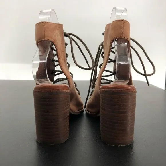 Jeffrey Campbell x Free People Minimal Taupe Lace Up Peep Toe Heeled Sandals