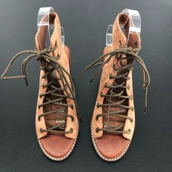 Jeffrey Campbell x Free People Minimal Taupe Lace Up Peep Toe Heeled Sandals