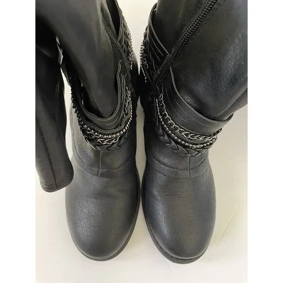 Jellypop Black Downtown Chained Braided Tassel Mid Calf Girls’ Boots Size 2