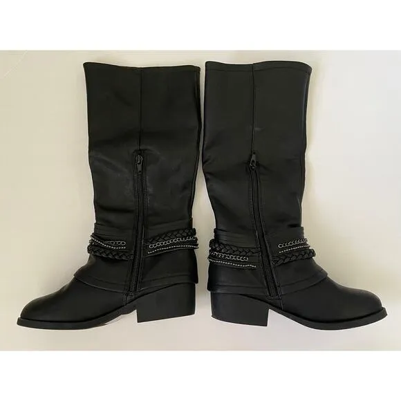 Jellypop Black Downtown Chained Braided Tassel Mid Calf Girls’ Boots Size 2