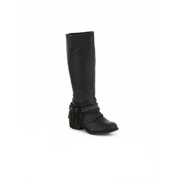 Jellypop Black Downtown Chained Braided Tassel Mid Calf Girls’ Boots Size 2
