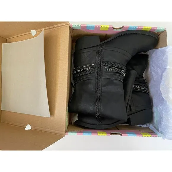 Jellypop Black Downtown Chained Braided Tassel Mid Calf Girls’ Boots Size 2