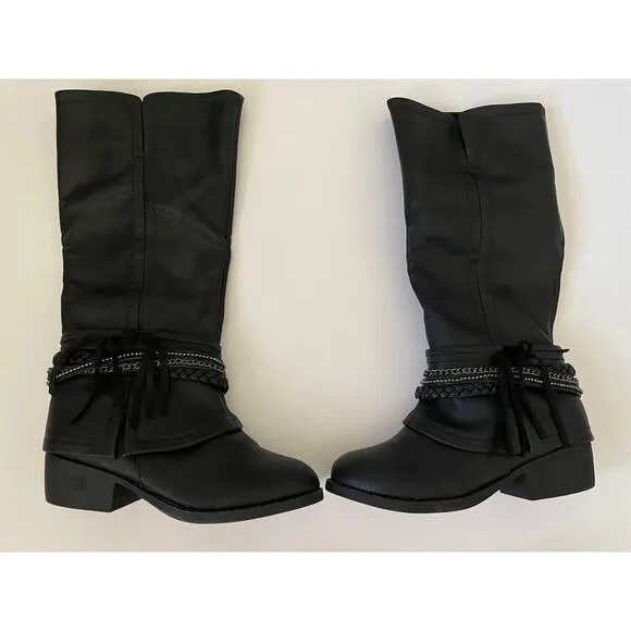Jellypop Black Downtown Chained Braided Tassel Mid Calf Girls’ Boots Size 2