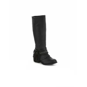 Jellypop Black Downtown Chained Braided Tassel Mid Calf Girls’ Boots Size 2