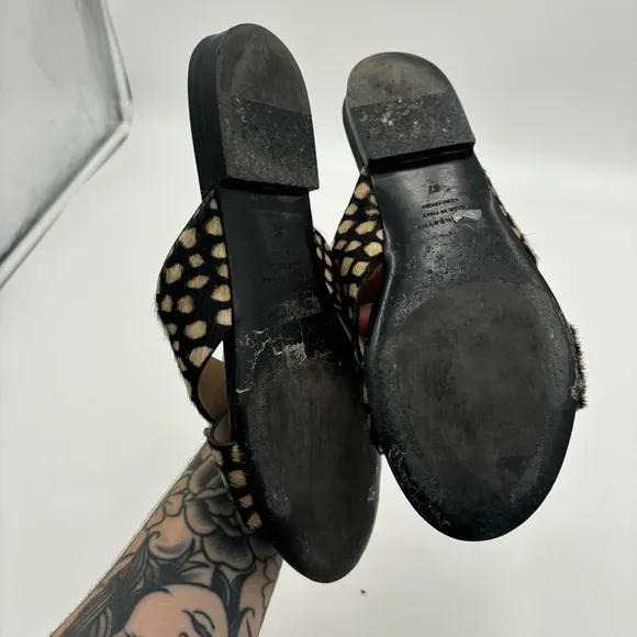 Jenni Kayne Women’s 37 Ponyhair Polka Dot Crossover Slide Sandals